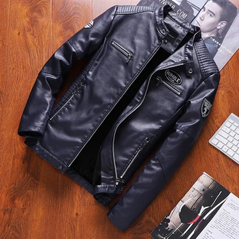 Men'S PU Leather Jacket Fashion Mens Retro Warm Jackets Casual Faux Leather Motorcycle Jackets Biker Coats Mens Clothing