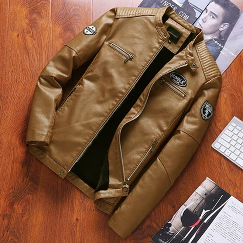 Men'S PU Leather Jacket Fashion Mens Retro Warm Jackets Casual Faux Leather Motorcycle Jackets Biker Coats Mens Clothing