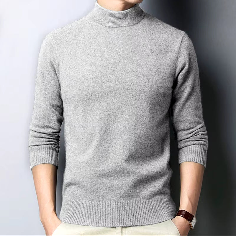 New Autumn/Winter Mock Neck Sweater Men Solid Color Pullovers Man Half Turtleneck Knitwear Fashion Brand Casual Mens Clothing