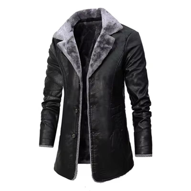 Winter Men'S PU Jackets Casual Fleece Warm Motorcycle Leather Jacket Male Mid-Long Slim Fit Leather Coats Mens Clothing