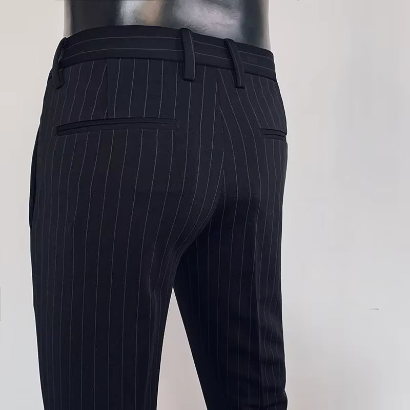 Mens Striped Suit Pants Ankle Trousers New Formal Pants High Quality Business Fashion Casual Mens Clothing Black Dress Pants