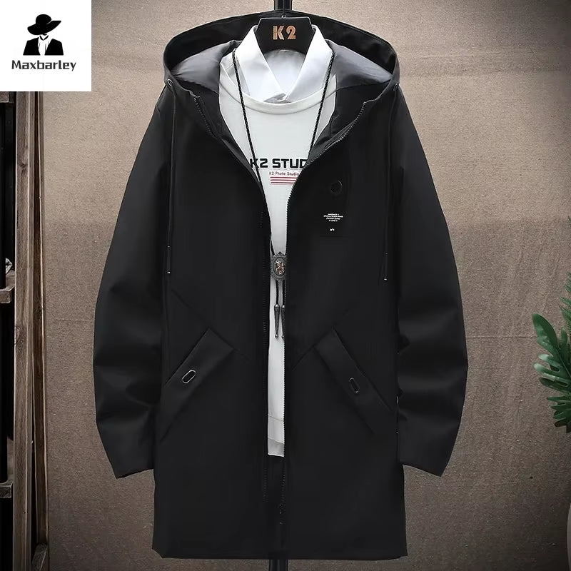 New Mens Casual Long Jackets Coats Hooded Streetwear Hip Hop Windbreaker Outwear Jacket Men Spring Autumn Mens Clothing 2024