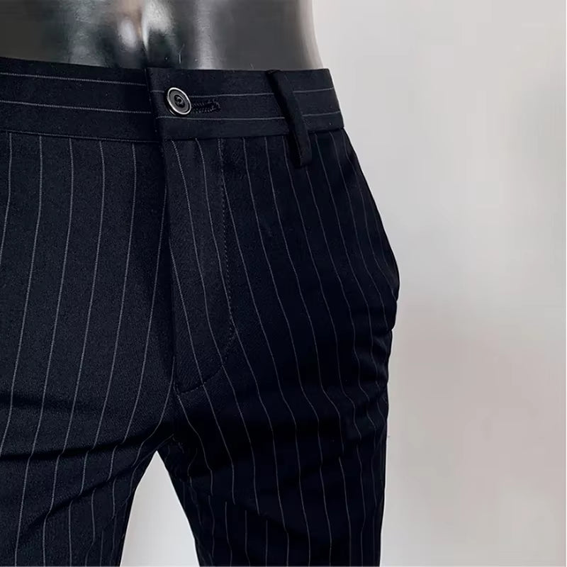 Mens Striped Suit Pants Ankle Trousers New Formal Pants High Quality Business Fashion Casual Mens Clothing Black Dress Pants