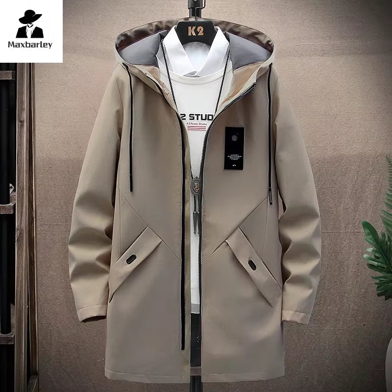 New Mens Casual Long Jackets Coats Hooded Streetwear Hip Hop Windbreaker Outwear Jacket Men Spring Autumn Mens Clothing 2024