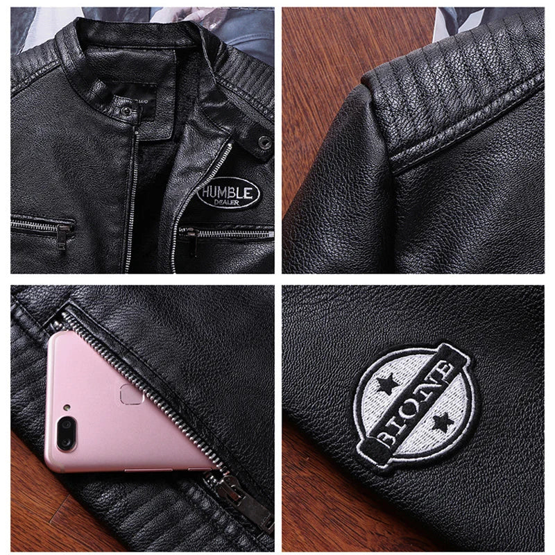 Men'S PU Leather Jacket Fashion Mens Retro Warm Jackets Casual Faux Leather Motorcycle Jackets Biker Coats Mens Clothing