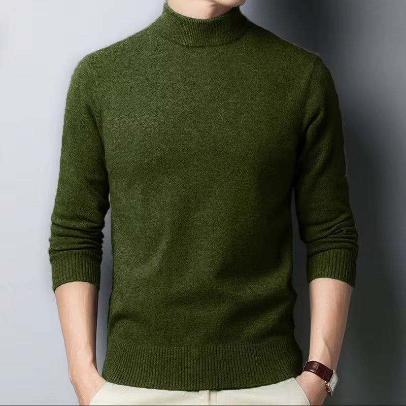 New Autumn/Winter Mock Neck Sweater Men Solid Color Pullovers Man Half Turtleneck Knitwear Fashion Brand Casual Mens Clothing