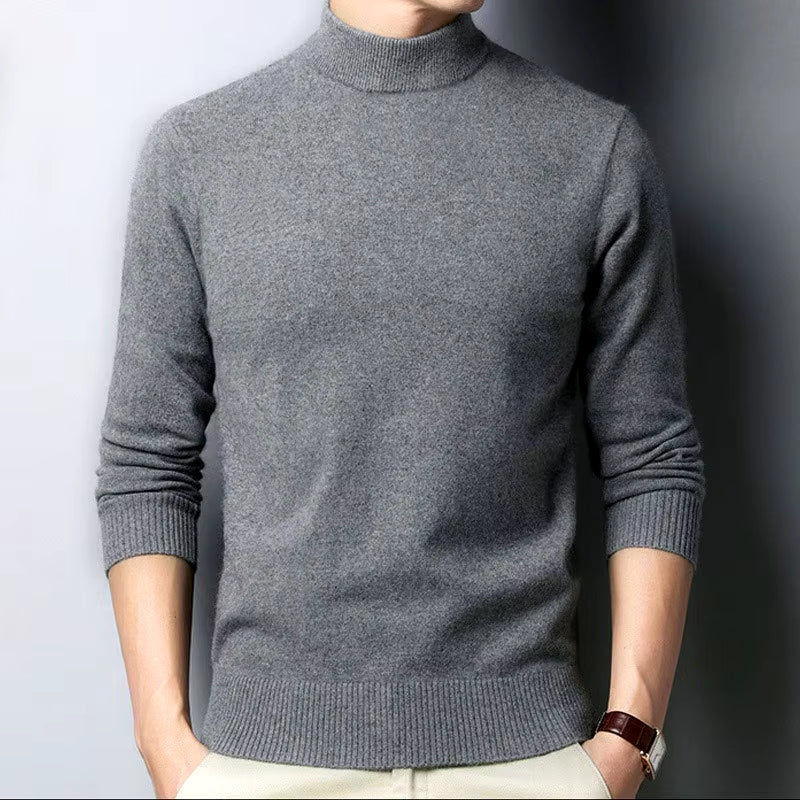 New Autumn/Winter Mock Neck Sweater Men Solid Color Pullovers Man Half Turtleneck Knitwear Fashion Brand Casual Mens Clothing