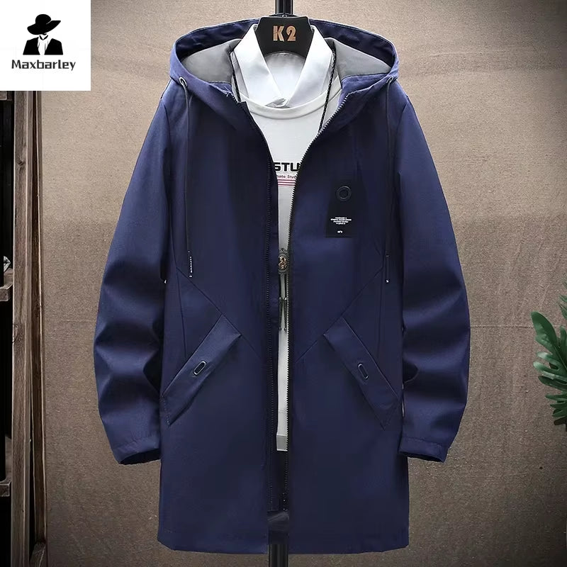 New Mens Casual Long Jackets Coats Hooded Streetwear Hip Hop Windbreaker Outwear Jacket Men Spring Autumn Mens Clothing 2024