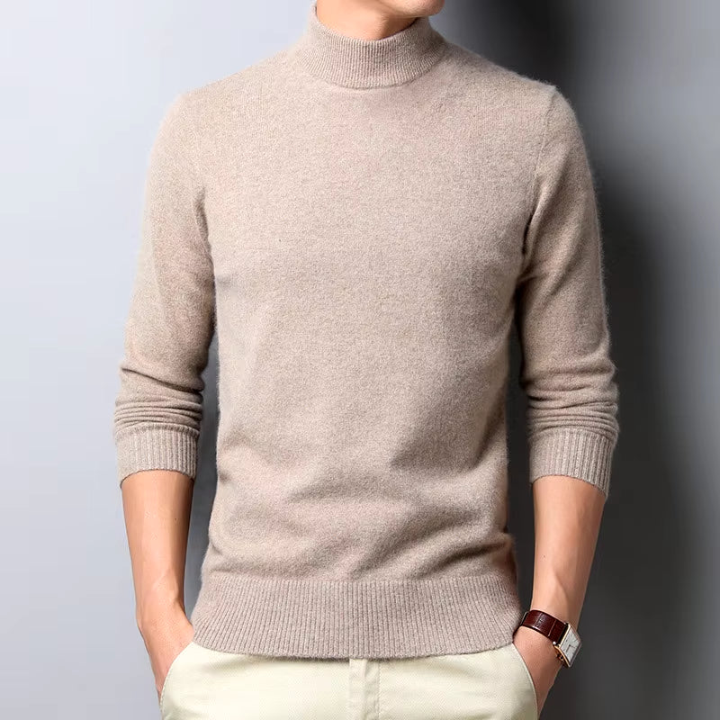 New Autumn/Winter Mock Neck Sweater Men Solid Color Pullovers Man Half Turtleneck Knitwear Fashion Brand Casual Mens Clothing