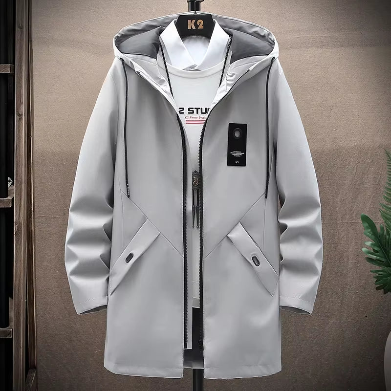 New Mens Casual Long Jackets Coats Hooded Streetwear Hip Hop Windbreaker Outwear Jacket Men Spring Autumn Mens Clothing 2024