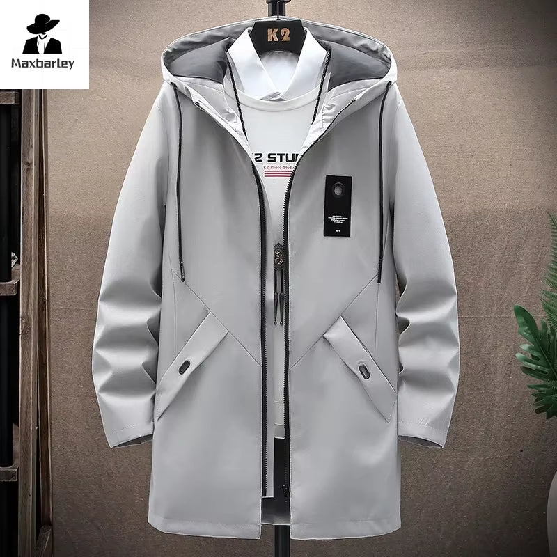 New Mens Casual Long Jackets Coats Hooded Streetwear Hip Hop Windbreaker Outwear Jacket Men Spring Autumn Mens Clothing 2024