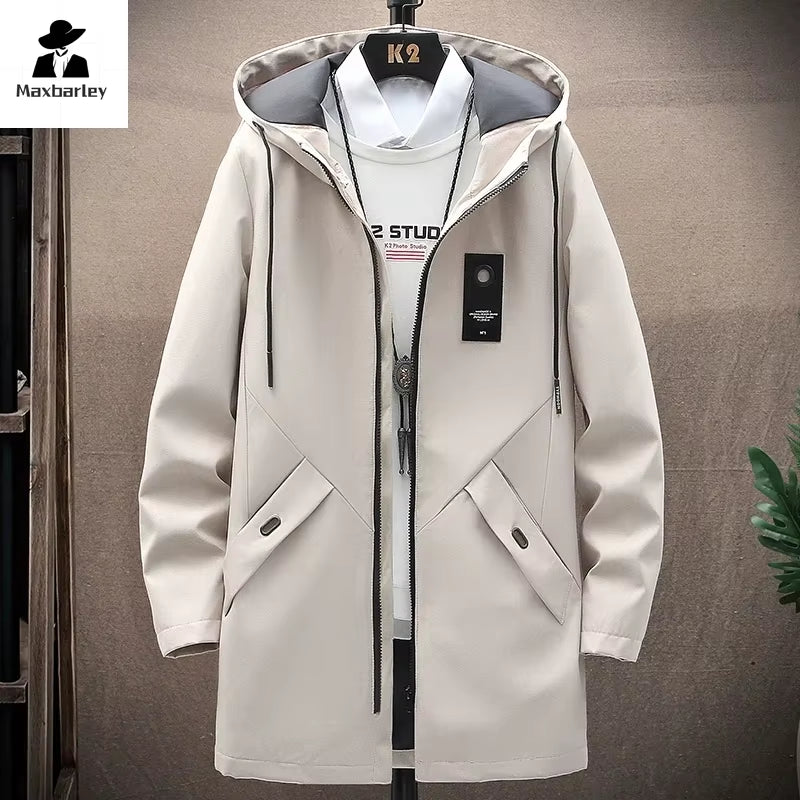 New Mens Casual Long Jackets Coats Hooded Streetwear Hip Hop Windbreaker Outwear Jacket Men Spring Autumn Mens Clothing 2024