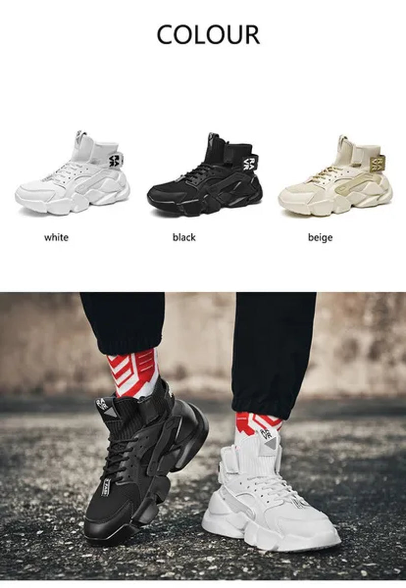 New High-Top Beige Men'S Sneakers Chunky Men Shoes Heighten Fashion Casual plus Size Zapatillas Damping Tennis Shoes