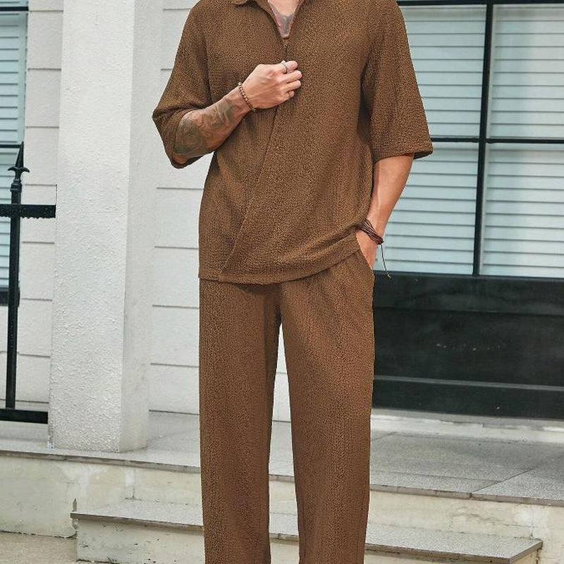 Commuter Suits Summer Short-Sleeved Top and Loose Straight Trousers Casual Outfits Outdoor Mens Clothing