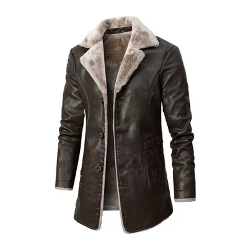 Winter Men'S PU Jackets Casual Fleece Warm Motorcycle Leather Jacket Male Mid-Long Slim Fit Leather Coats Mens Clothing