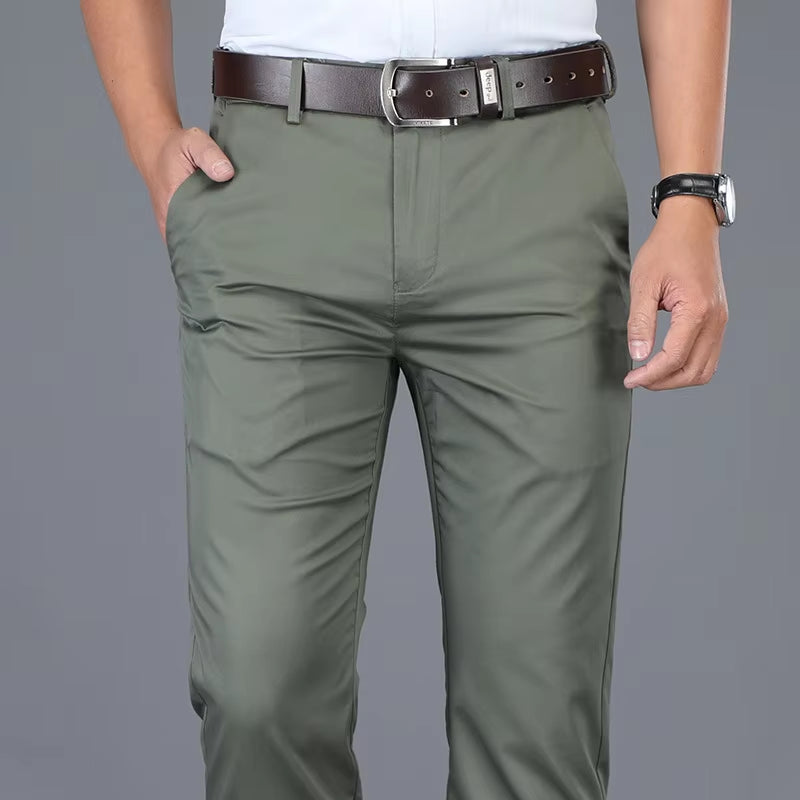 Classic Casual Pants Mens Clothing Straight Business Green Black Khaki Trousers Comfortable Male Brand Clothing 2023