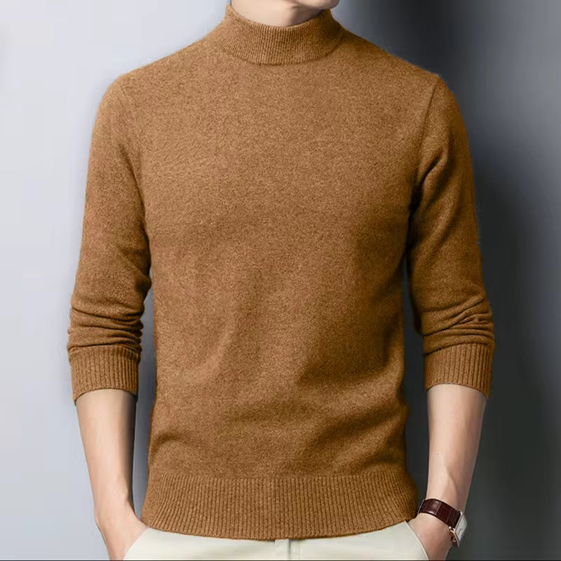 New Autumn/Winter Mock Neck Sweater Men Solid Color Pullovers Man Half Turtleneck Knitwear Fashion Brand Casual Mens Clothing