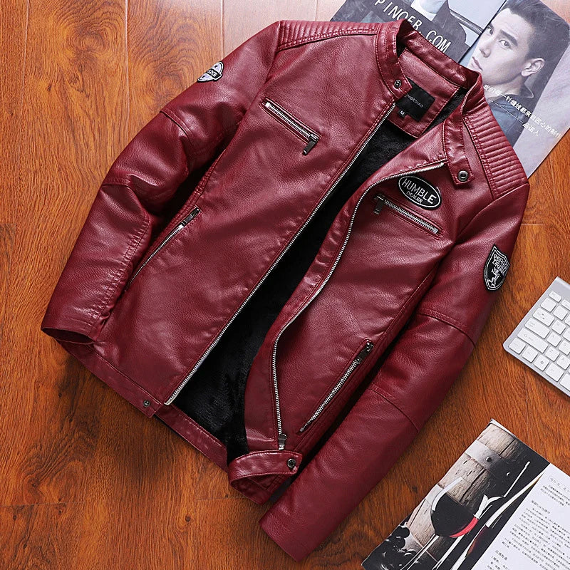 Men'S PU Leather Jacket Fashion Mens Retro Warm Jackets Casual Faux Leather Motorcycle Jackets Biker Coats Mens Clothing